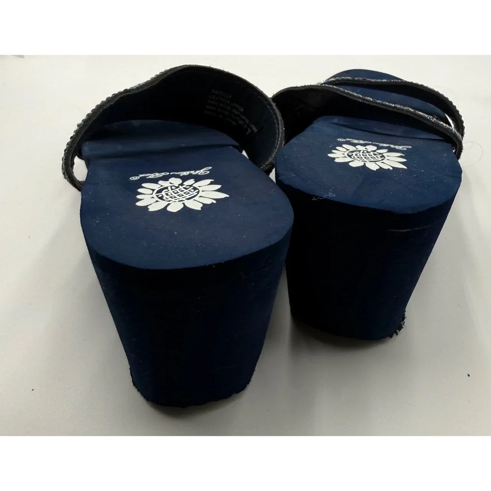 Yellow Box Gazelly Navy Blue Rhinestone Wedge Platform Slide Sandals Womens 7